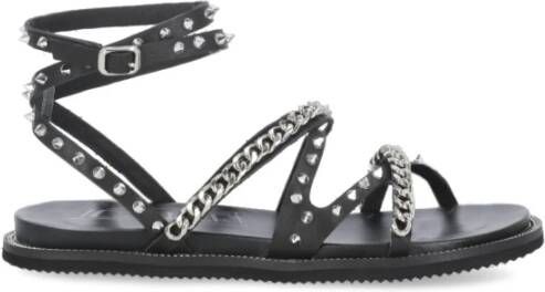 Cult Zwarte Leren Sandalen met Metalen Details Black Dames