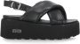 Cult Zwarte Leren Sandalen met Metalen Logo Black Dames - Thumbnail 1