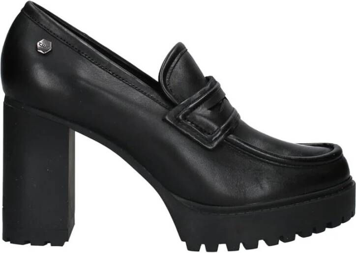 Cult Zwarte Leren Loafers met Contrasterend Detail Black Dames