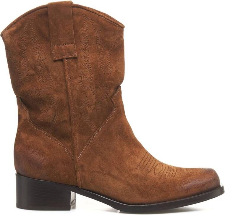 Curiosite Bronzen Western Enkellaarzen Brown Dames