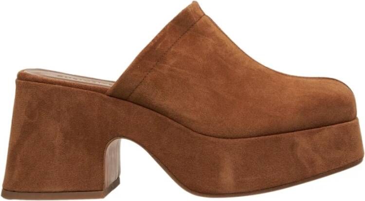 Curiosite Bruine Suède Blokhak Pumps Brown Dames