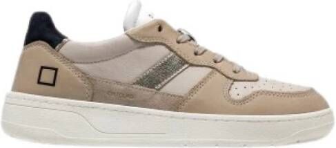 D.a.t.e. Beige Leren Lage Sneakers met Suède Details Beige Dames