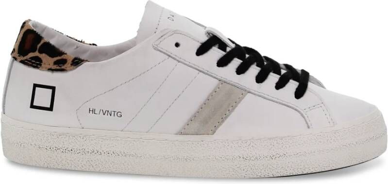 D.a.t.e. Leren en suède damessneakers wit-luipaard White Dames