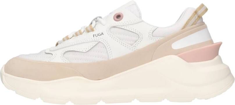 D.a.t.e. Witte Sneakers van Technische Stof met Wit Leer en Beige Nubuck Inzetstukken White Dames