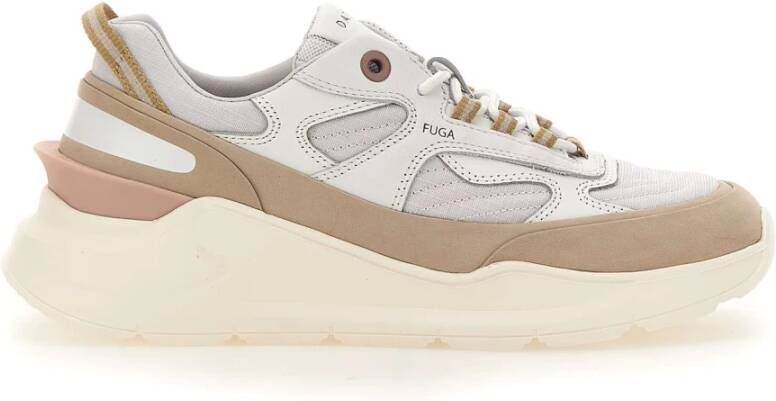 D.a.t.e. Witte Sneakers van Technische Stof met Wit Leer en Beige Nubuck Inzetstukken White Dames