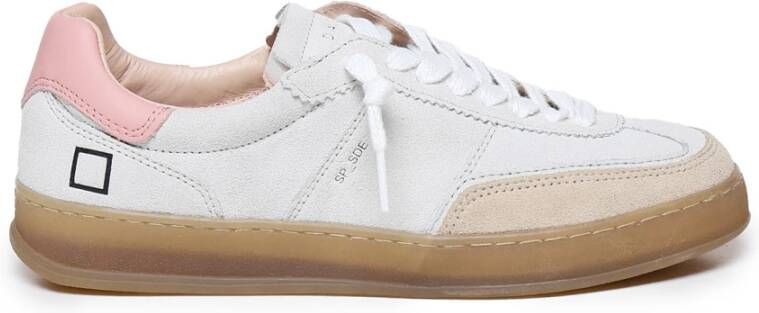 D.a.t.e. Wit Roze Leren Sneakers Rivet Sluiting White Dames