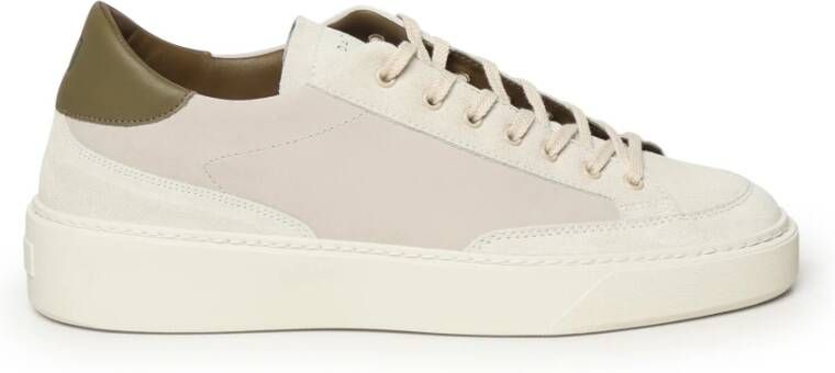 D.a.t.e. Witte Groene Leren Sneakers met Logo Beige Heren