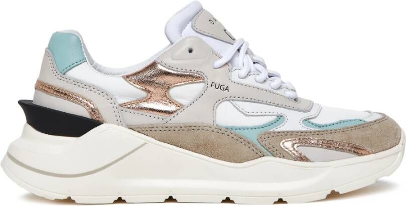 D.a.t.e. Witte leren sneaker met gouden beige en aqua details Multicolor Dames