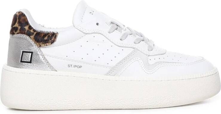 D.a.t.e. Witte leren sneaker met suède inzetstukken White Dames