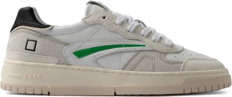 D.a.t.e. Witte Leren Sneakers met Groene Details White Heren