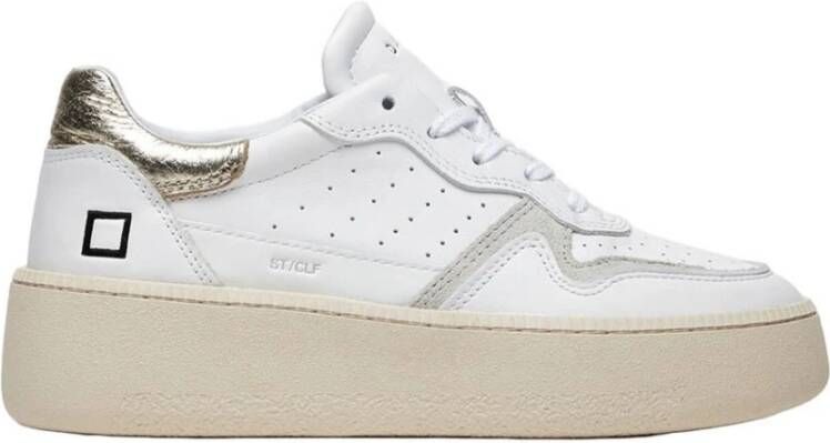 D.a.t.e. Witte Leren Sneakers met Ventilatiegaten en Luxe Gouden Hiel White Dames