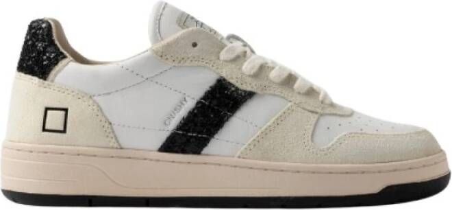 D.a.t.e. Witte Sneakers met Zwarte Glitterdetail White Dames