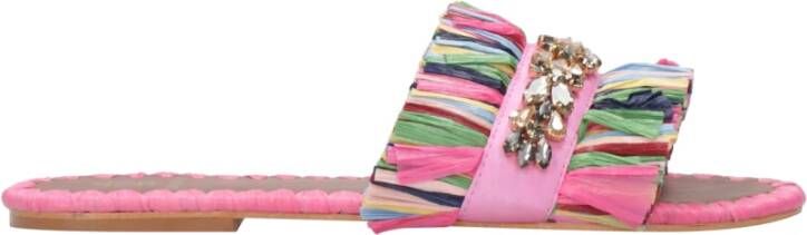 De Siena Raffia Leren Sandalen met Franjes Multicolor Dames