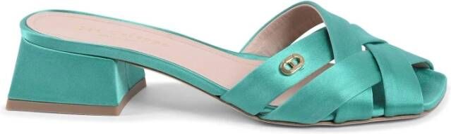 Dee Ocleppo Elegante Satijnen Cross Strap Sandalen Green Dames