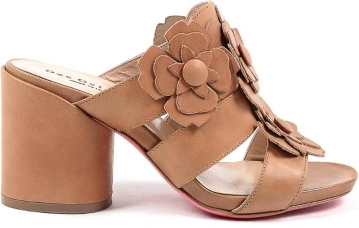 Dee Ocleppo Sandalen Floral Mule Sandalen Lederen Muiltjes Tan Hakken