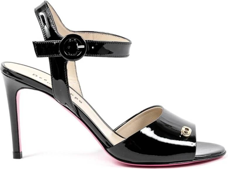 Dee Ocleppo Zwarte Leren Hoge Hak Sandalen Black Dames