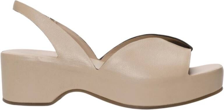 DEL Carlo Beige Leren Plateau Sandalen Beige Dames