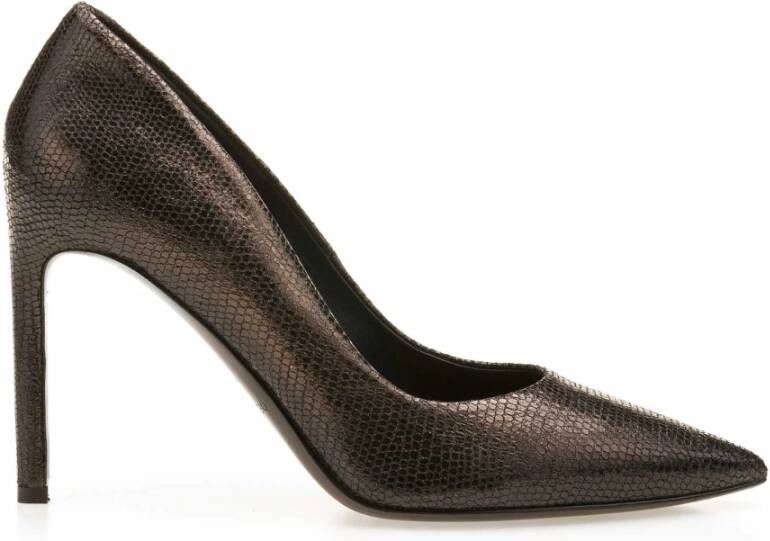 DEL Carlo Bronzen Lizard Print Stiletto Hak Pumps Brown Dames