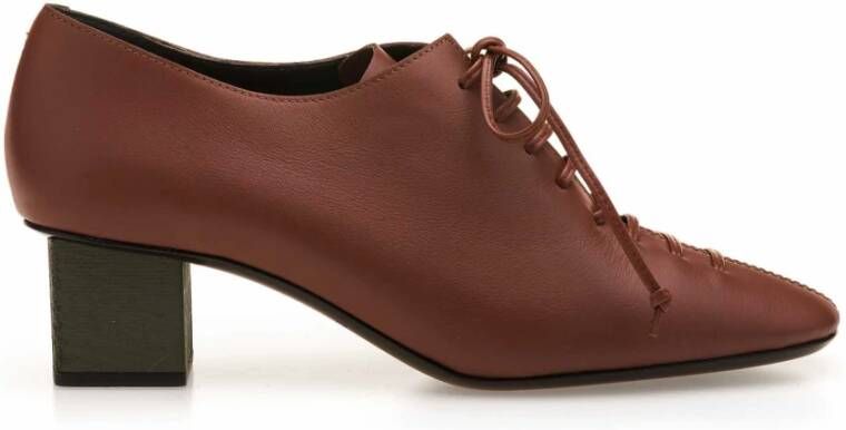 DEL Carlo Bruine leren veterschoen met geometrische hak Brown Dames