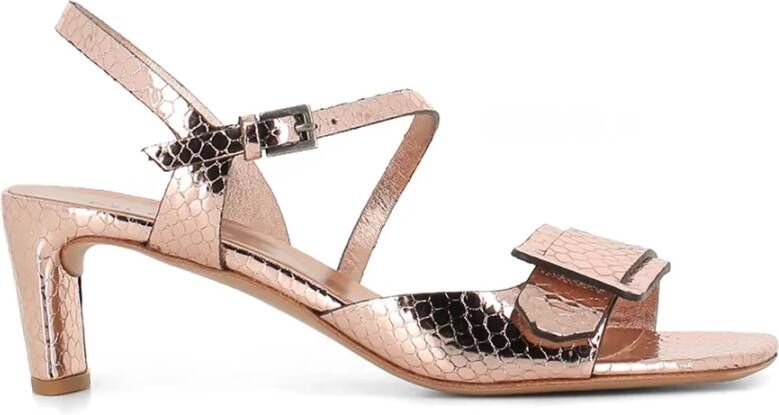 DEL Carlo Gouden Python Sandalen met Lus Gesp Beige Dames