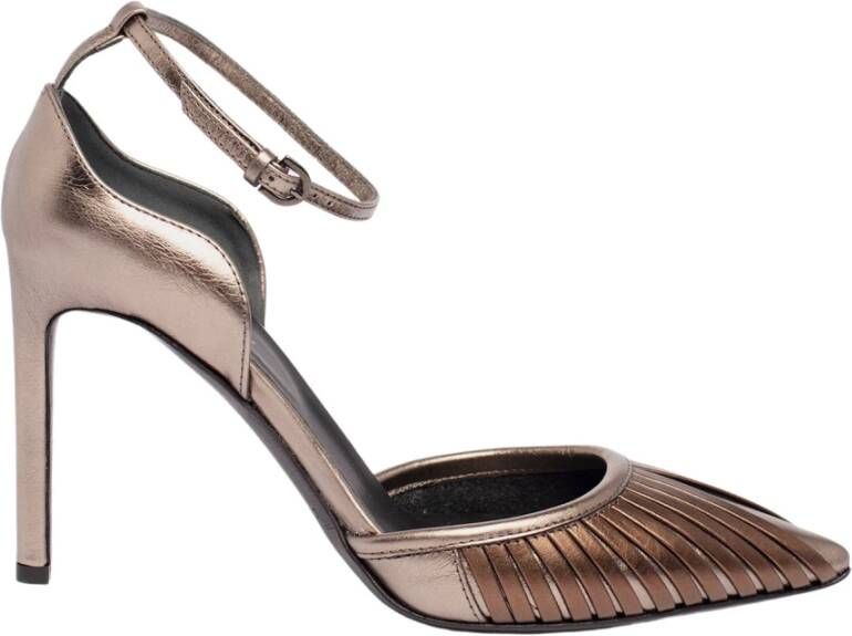 DEL Carlo Gouden Stiletto Pumps met Enkelband Brown Dames