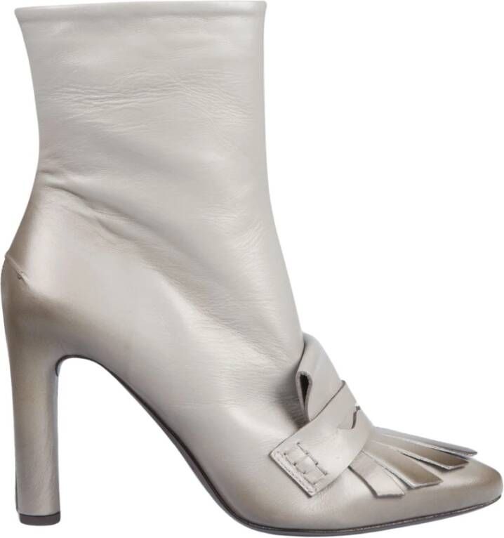 DEL Carlo Grijze Leren Enkellaarsjes Stiletto Gray Dames