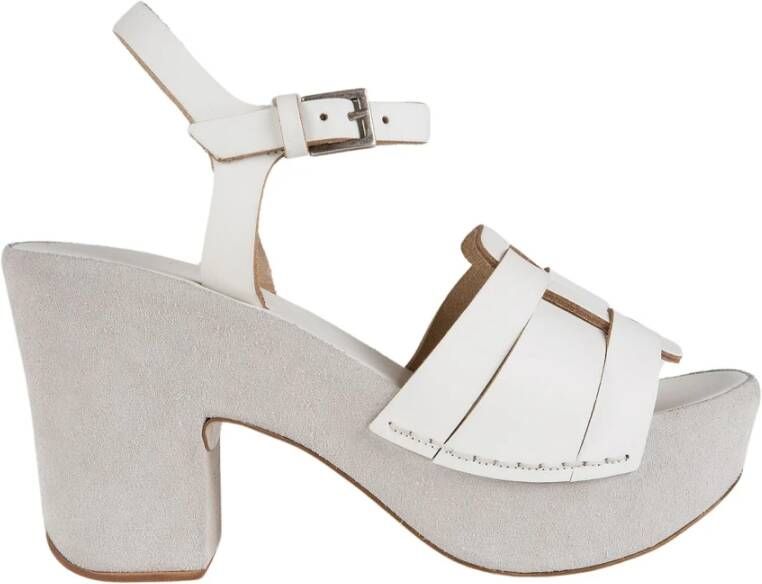 DEL Carlo Retro Blokhak Sandalen met Enkelband White Dames