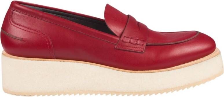 DEL Carlo Rode leren loafers met platformzool Red Dames