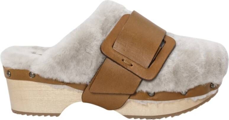 DEL Carlo Shearling Mules Klompen Klassieke jaren 70 Stijl Beige Dames