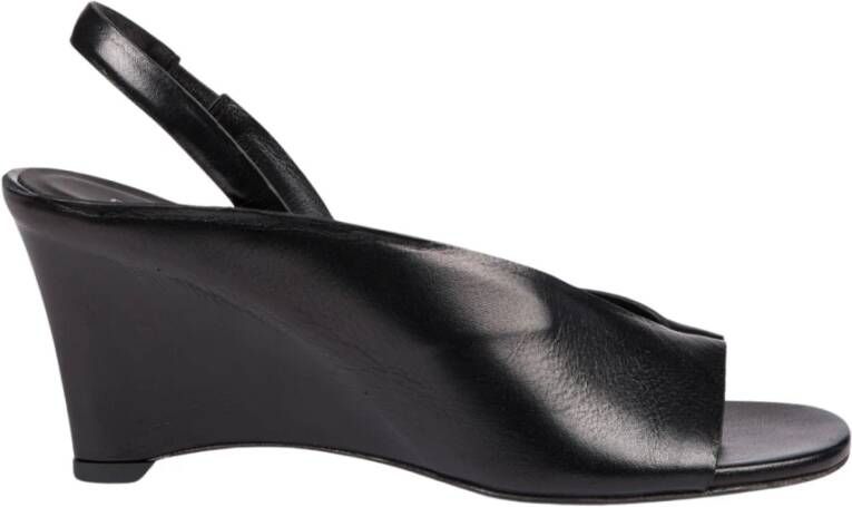 DEL Carlo Zwarte leren sleehak sandalen Black Dames
