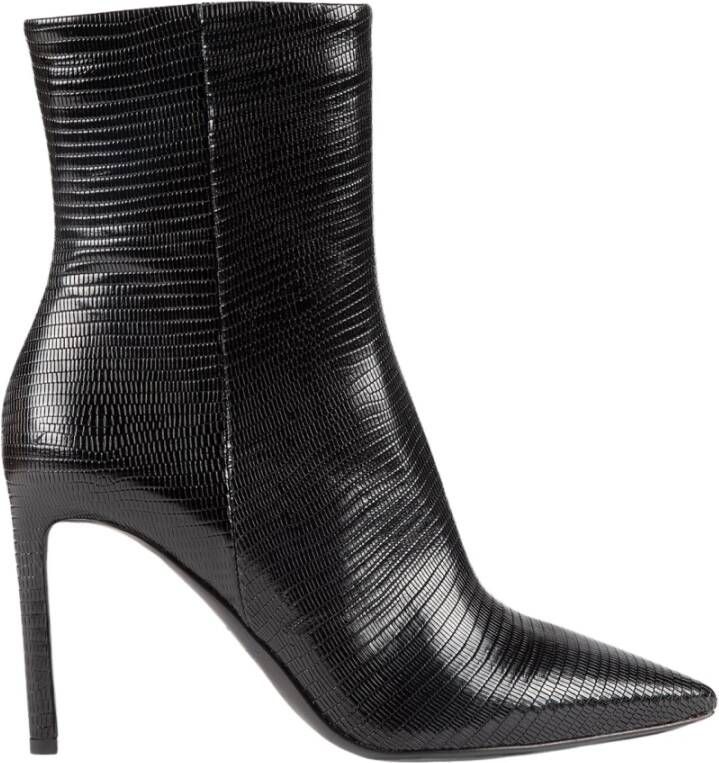 DEL Carlo Zwarte leren stiletto enkellaarsjes Black Dames