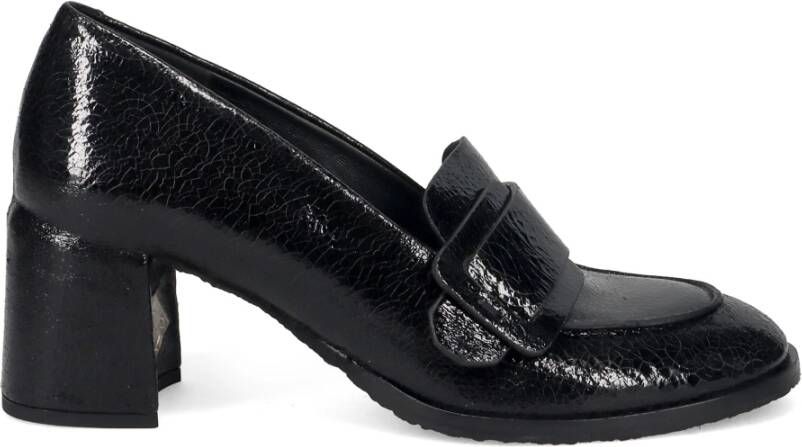 DEL Carlo Zwarte Patent Loafers met Blokhak Black Dames