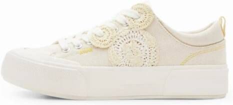 Desigual Witte stoffen sneakers voor vrouwen Beige Dames