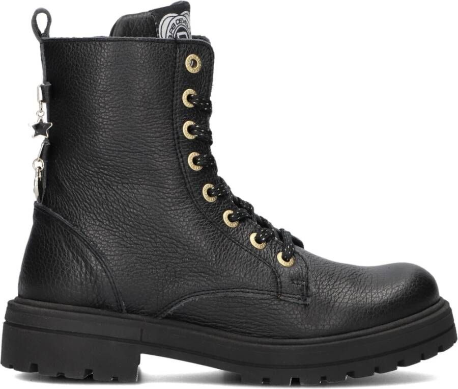 Develab Meisjes Zwarte Leren Veterboots Black Dames