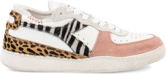 Diadora Heritage Mi Basket Row Cut Savannah Wn lederen veter sneakers wit roze zebra leopard