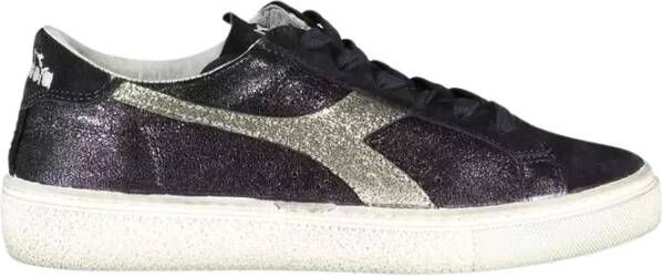 Diadora Elegante Zwarte Vetersneakers met Contrasterende Details Black Dames