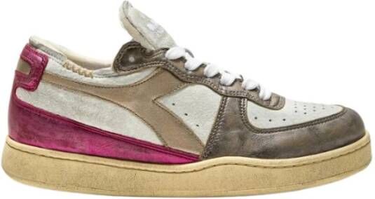 Diadora Metalen Varkenshuid Fuchsia Sneaker met Stone Wash Behandeling Pink Dames