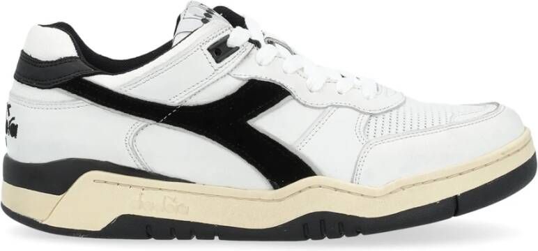 Diadora Gebruikte witte en zwarte sneaker met leer en suède White Heren