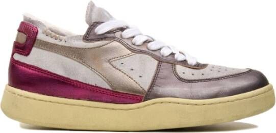 Diadora Metalen Varkenshuid Fuchsia Sneaker met Stone Wash Behandeling Pink Dames