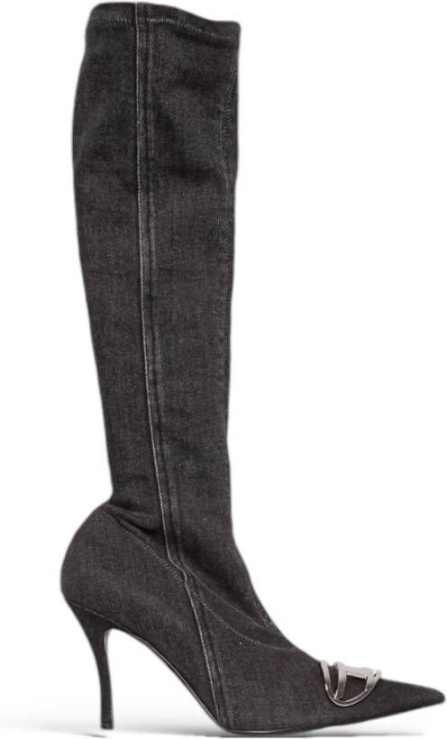 Diesel Kniehoge Denim Laarzen in T8013 Black Dames