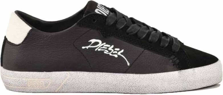 Diesel Leren Sneakers met Rubberen Zool Black Dames