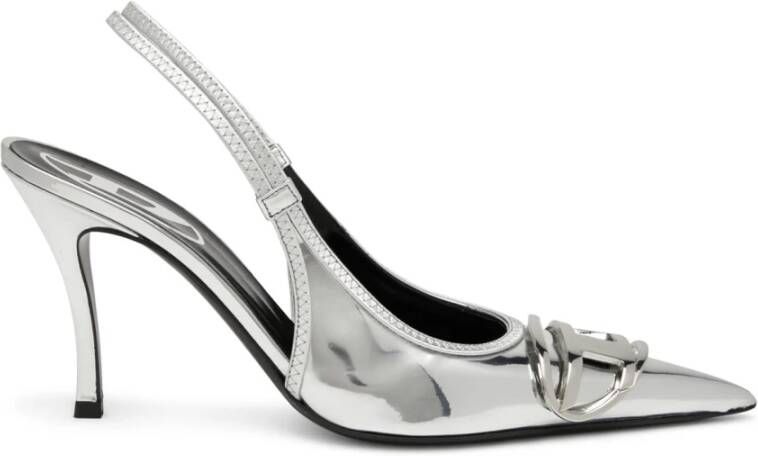 Diesel Spiegelende Slingback met Oval-D Logo Gray Dames