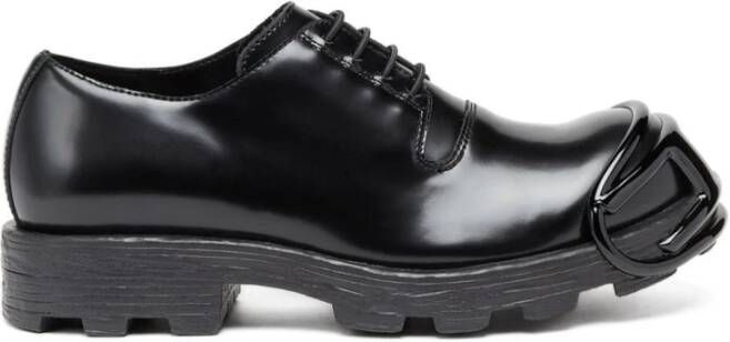 Diesel Leren Veterschoenen met Logo Hardware Black Heren