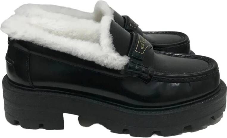 Dior Leren Logo Loafers Shearling Binnenzool Black Dames