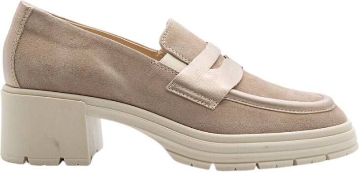 DL Sport Beige Suède Penny Loafer met 5cm Hak Beige Dames