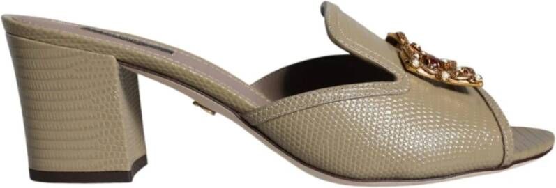 Dolce & Gabbana Amore Slip On Leren Hakken Sandalen Beige Dames