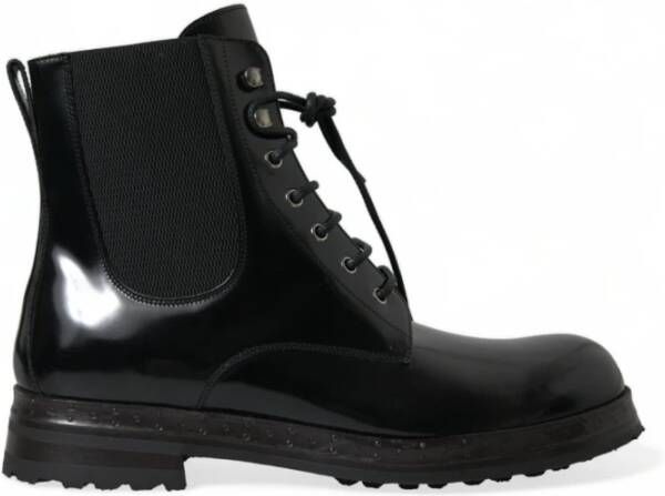 Dolce & Gabbana Zwarte leren Mid Calf Veterschoenen Black Heren