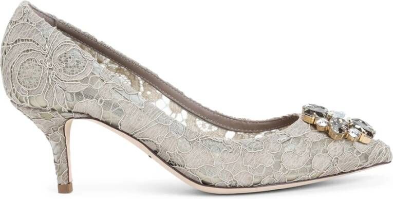 Dolce & Gabbana Beige Kant Puntige Enkellaarzen Gray Dames