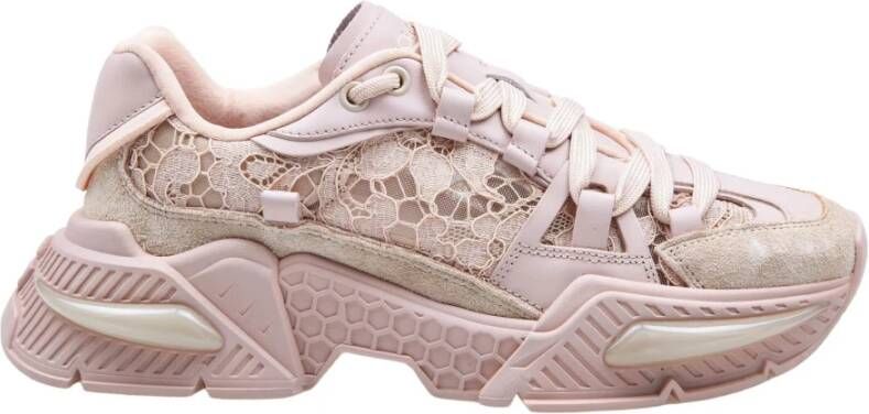 Dolce & Gabbana Beige Lace Airmaster Sneakers Pink Dames