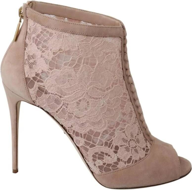 Dolce & Gabbana Beige Lace Suede Peep Toe Booties Beige Dames